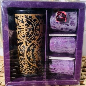 Pier 1 Imports Sugar Plum Berry 4-pc Soy Candle Set & Glass Holder rare